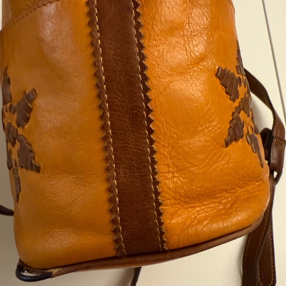 Patricia Nash Brindisi Distressed Brown and Tan Leather Drawstring Bag - Picture 8 of 13